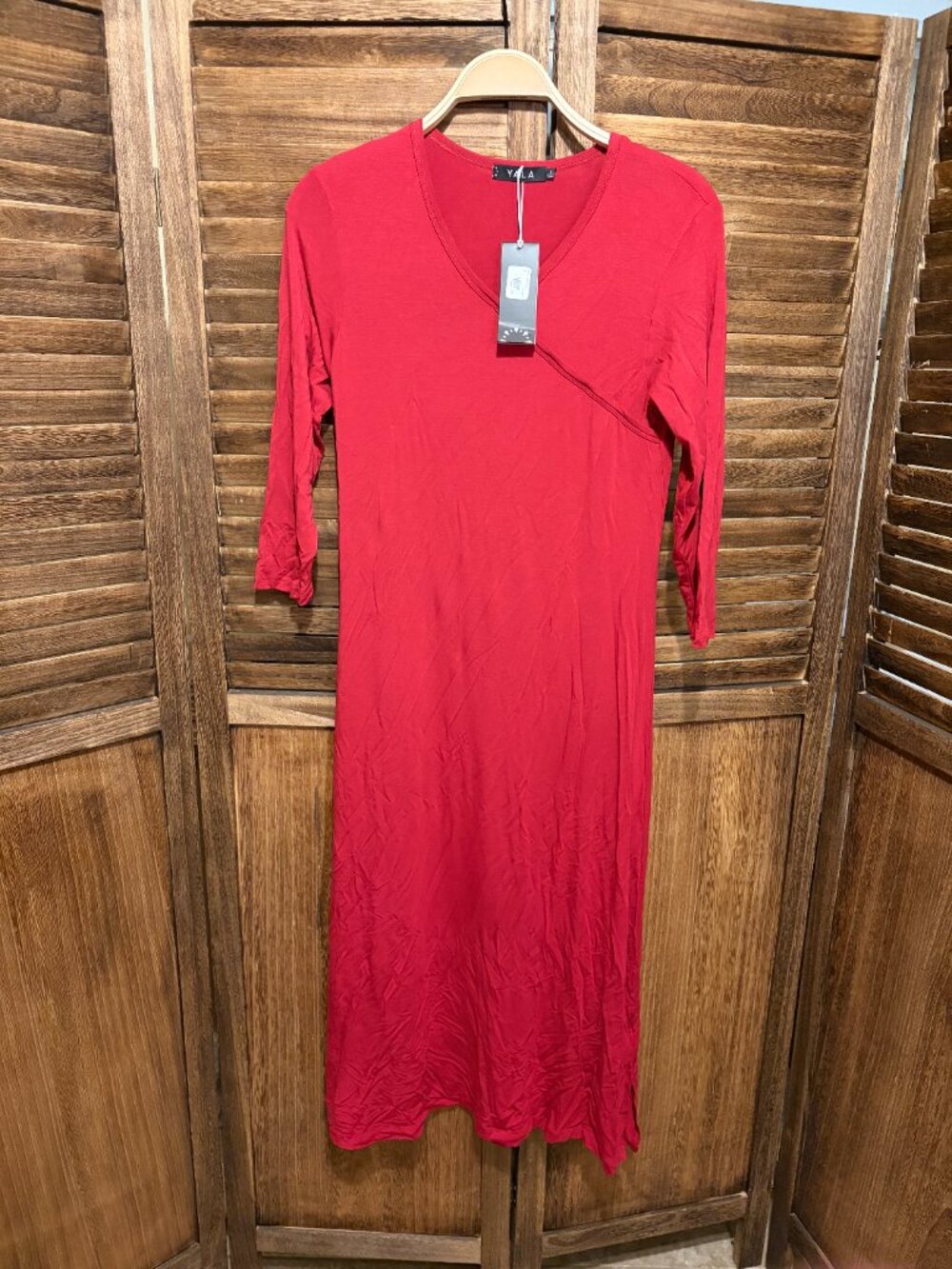 Yala Haley Crossover Front 3/4 Sleeve Bamboo Nightgown Cranberry Red